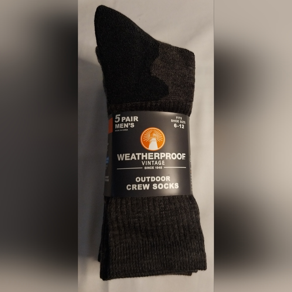 5 pair mens Weather Proof Vintage outdoor crew Socks fits shoe size 6-12